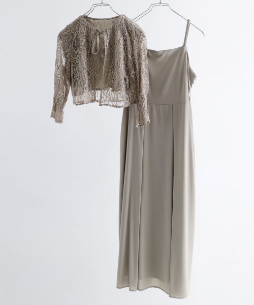 niana ニアナ 結婚式 ワンピース パーティードレス ボレロ キャミワンピ 2点セット レース 羽織 ショート丈 レイヤード リボン ロング丈 ロングドレス ニアナ 5cm