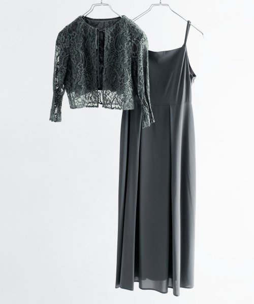 niana ニアナ 結婚式 ワンピース パーティードレス ボレロ キャミワンピ 2点セット レース 羽織 ショート丈 レイヤード リボン ロング丈 ロングドレス ニアナ 5cm