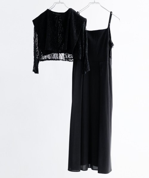 niana ニアナ 結婚式 ワンピース パーティードレス ボレロ キャミワンピ 2点セット レース 羽織 ショート丈 レイヤード リボン ロング丈 ロングドレス ニアナ 5cm