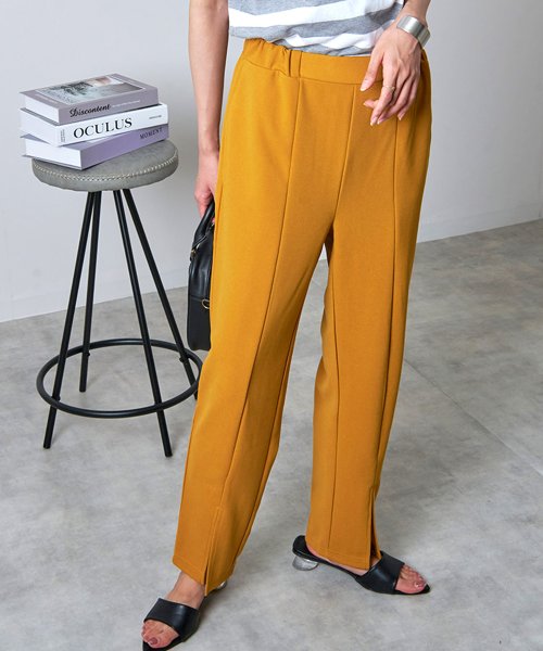 フロントスリットパンツ　カットジョーゼット オフィス　ウエストゴム