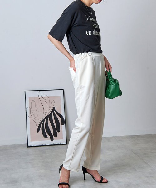 フロントスリットパンツ　カットジョーゼット オフィス　ウエストゴム