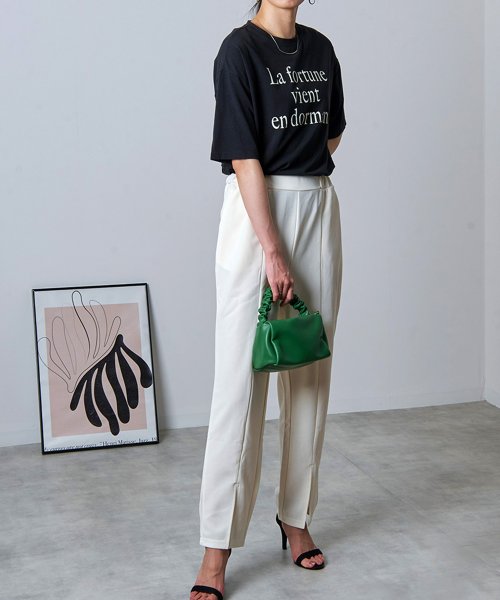 フロントスリットパンツ　カットジョーゼット オフィス　ウエストゴム