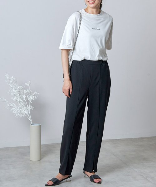 フロントスリットパンツ　カットジョーゼット オフィス　ウエストゴム