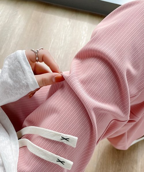 SEU(エスイイユウ)/ひんやり涼しいリブワイドパンツ ストレートパンツ 体型カバー リラックスパンツ ワンマイルウェア カジュアル 韓国ファッション/img43