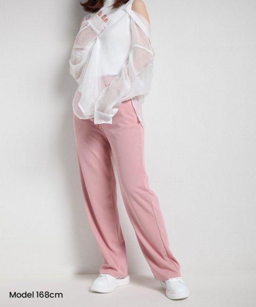 SEU(エスイイユウ)/ひんやり涼しいリブワイドパンツ ストレートパンツ 体型カバー リラックスパンツ ワンマイルウェア カジュアル 韓国ファッション/img46