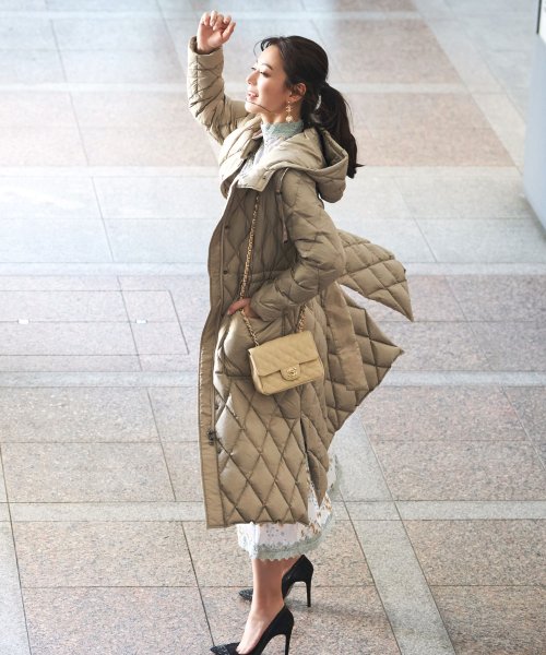 キルティングロングダウンコート(D956) ロング丈キルティングコート