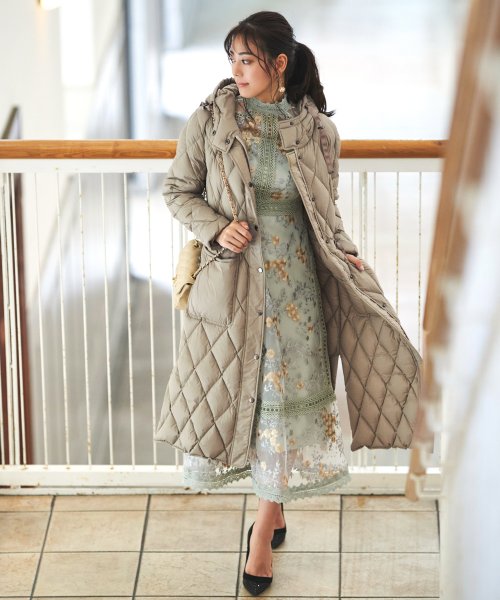 キルティングロングダウンコート(D956) ロング丈キルティングコート