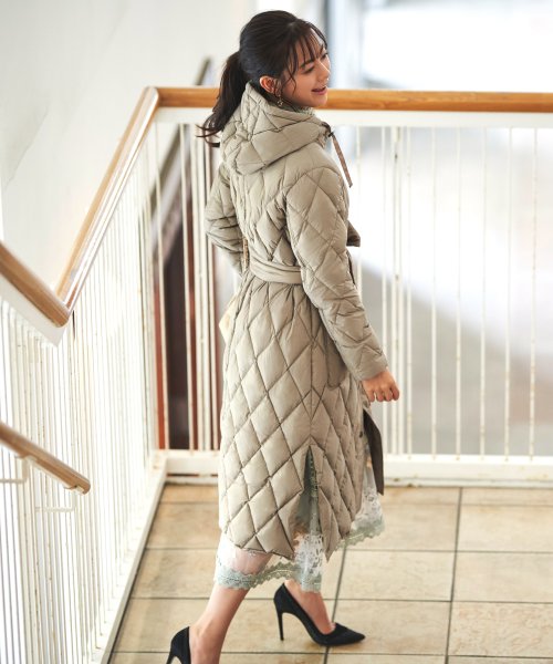 キルティングロングダウンコート(D956) ロング丈キルティングコート
