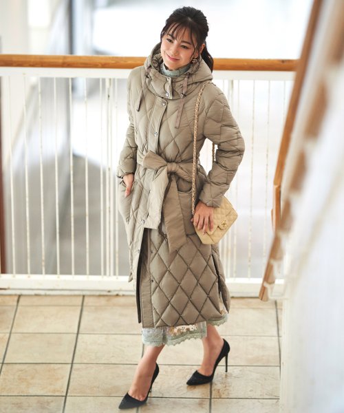 キルティングロングダウンコート(D956) ロング丈キルティングコート
