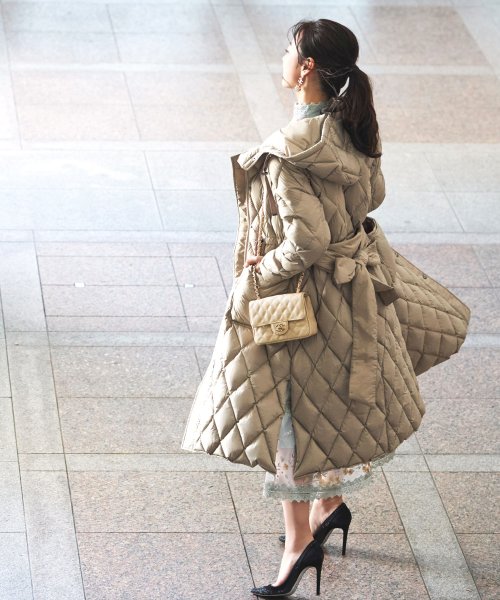キルティングロングダウンコート(D956) ロング丈キルティングコート
