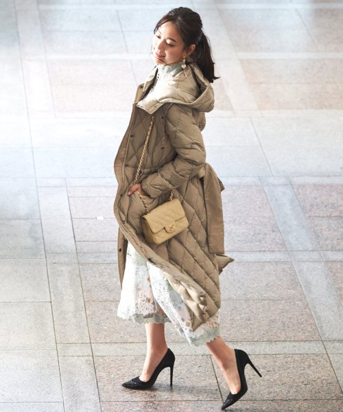 キルティングロングダウンコート(D956) ロング丈キルティングコート