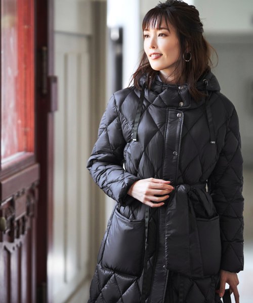 キルティングロングダウンコート(D956) ロング丈キルティングコート