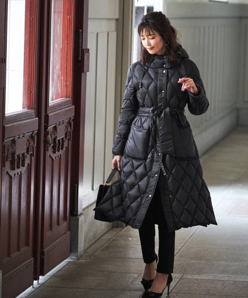 キルティングロングダウンコート(D956) ロング丈キルティングコート
