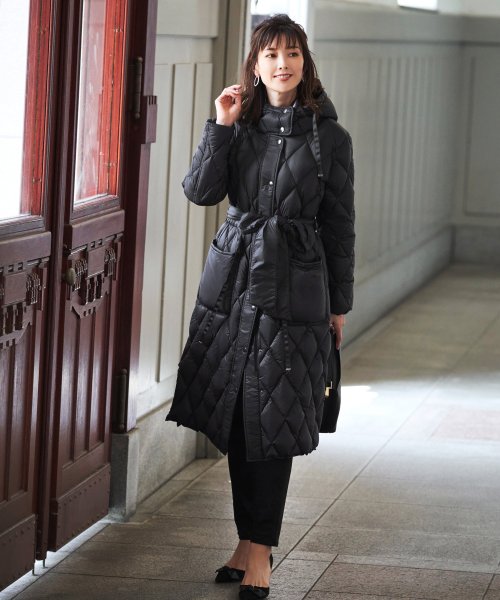キルティングロングダウンコート(D956) ロング丈キルティングコート