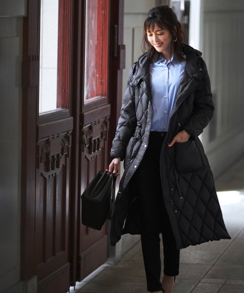 キルティングロングダウンコート(D956) ロング丈キルティングコート