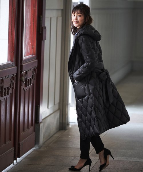 キルティングロングダウンコート(D956) ロング丈キルティングコート