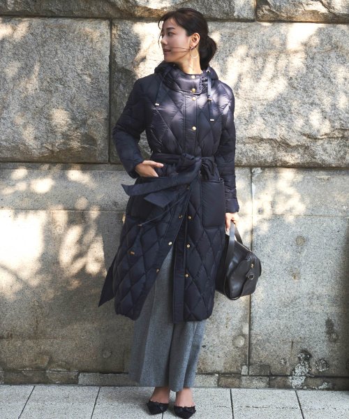 キルティングロングダウンコート(D956) ロング丈キルティングコート