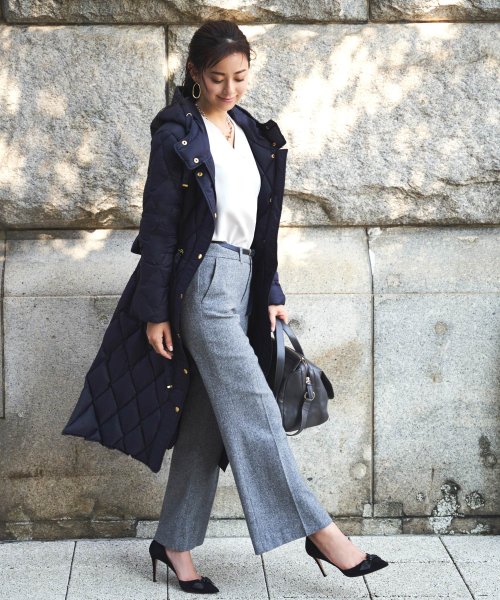 キルティングロングダウンコート(D956) ロング丈キルティングコート