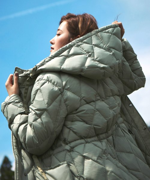 キルティングロングダウンコート(D956) ロング丈キルティングコート