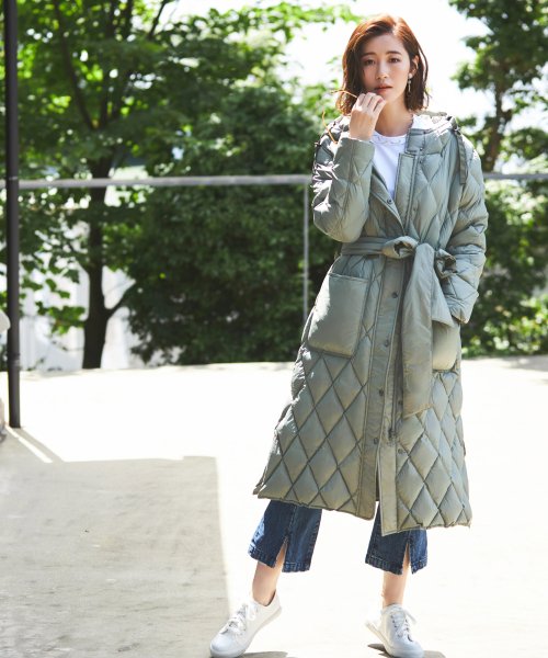 キルティングロングダウンコート(D956) ロング丈キルティングコート