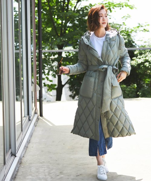 キルティングロングダウンコート(D956) ロング丈キルティングコート