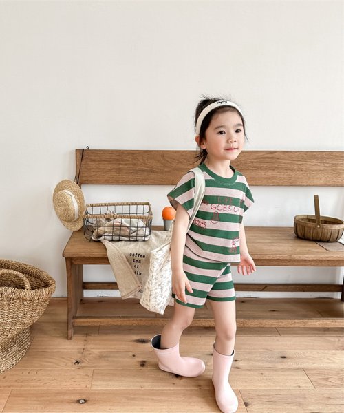 aimoha(aimoha（アイモハ）)/【aimoha－KIDS－】韓国子供服 フロントプリントボーダーTEE+ショットパンツ　セットアップ/img04