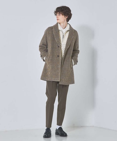 【MANTECO】チェック柄 ウール ショールカラー ハーフコート / チェスタ 