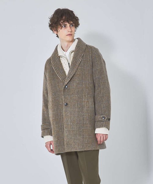 【MANTECO】チェック柄 ウール ショールカラー ハーフコート / チェスタ 