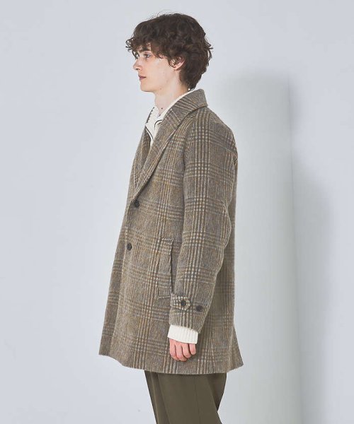 【MANTECO】チェック柄 ウール ショールカラー ハーフコート / チェスタ 