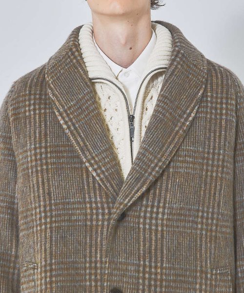 【MANTECO】チェック柄 ウール ショールカラー ハーフコート / チェスタ 