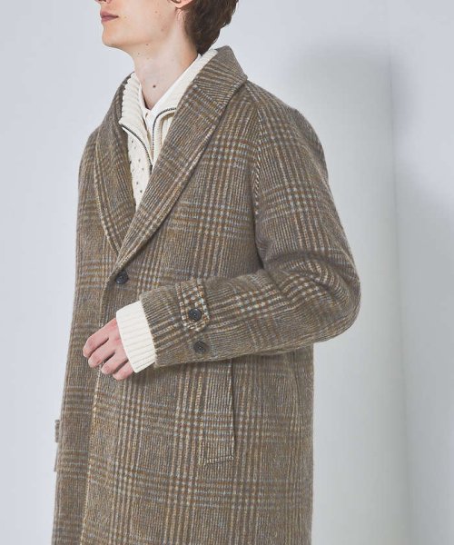【MANTECO】チェック柄 ウール ショールカラー ハーフコート / チェスタ 