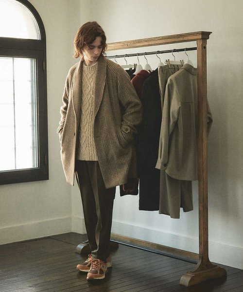 【MANTECO】チェック柄 ウール ショールカラー ハーフコート / チェスタ 