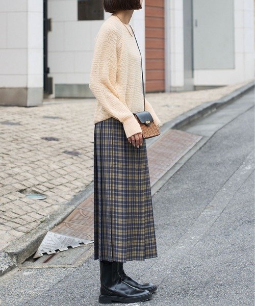 【Audrey and John Wad】オーバーチェックプリーツスカート 