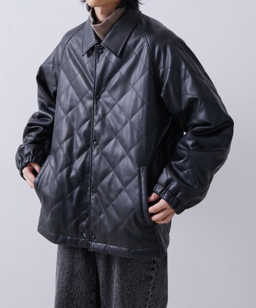 セール】リサイクルポリエステル 合皮 キルティングブルゾン  