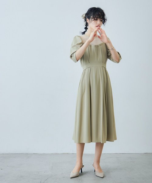 niana ニアナ 結婚式 ワンピース パーティードレス レース パフスリーブ バックリボン ロング丈 ミモレ丈 袖あり 半袖 ボリューム袖 オケージョン 1. ニアナ 19cm