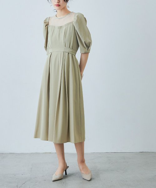 niana ニアナ 結婚式 ワンピース パーティードレス レース パフスリーブ バックリボン ロング丈 ミモレ丈 袖あり 半袖 ボリューム袖 オケージョン 1. ニアナ 19cm