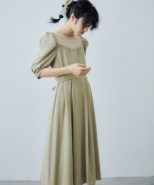 niana ニアナ 結婚式 ワンピース パーティードレス レース パフスリーブ バックリボン ロング丈 ミモレ丈 袖あり 半袖 ボリューム袖 オケージョン 1. ニアナ 19cm