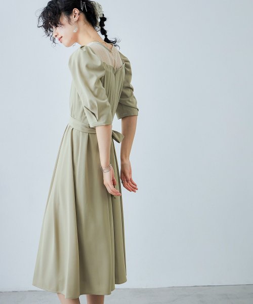 niana ニアナ 結婚式 ワンピース パーティードレス レース パフスリーブ バックリボン ロング丈 ミモレ丈 袖あり 半袖 ボリューム袖 オケージョン 1. ニアナ 19cm