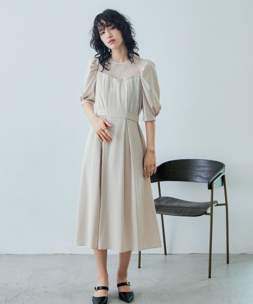 niana ニアナ 結婚式 ワンピース パーティードレス レース パフスリーブ バックリボン ロング丈 ミモレ丈 袖あり 半袖 ボリューム袖 オケージョン 1. ニアナ 19cm