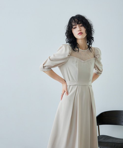 niana ニアナ 結婚式 ワンピース パーティードレス レース パフスリーブ バックリボン ロング丈 ミモレ丈 袖あり 半袖 ボリューム袖 オケージョン 1. ニアナ 19cm