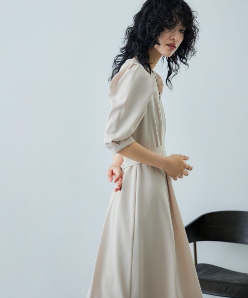 niana ニアナ 結婚式 ワンピース パーティードレス レース パフスリーブ バックリボン ロング丈 ミモレ丈 袖あり 半袖 ボリューム袖 オケージョン 1. ニアナ 19cm