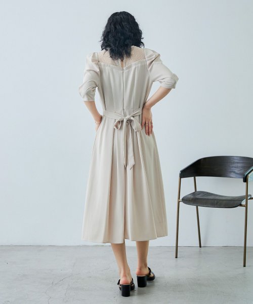 niana ニアナ 結婚式 ワンピース パーティードレス レース パフスリーブ バックリボン ロング丈 ミモレ丈 袖あり 半袖 ボリューム袖 オケージョン 1. ニアナ 19cm