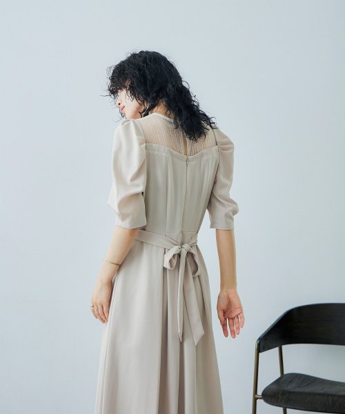 niana ニアナ 結婚式 ワンピース パーティードレス レース パフスリーブ バックリボン ロング丈 ミモレ丈 袖あり 半袖 ボリューム袖 オケージョン 1. ニアナ 19cm