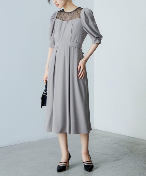 niana ニアナ 結婚式 ワンピース パーティードレス レース パフスリーブ バックリボン ロング丈 ミモレ丈 袖あり 半袖 ボリューム袖 オケージョン 1. ニアナ 19cm