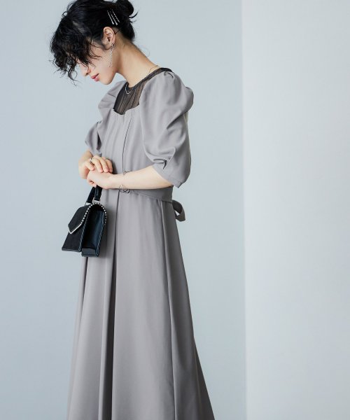 niana ニアナ 結婚式 ワンピース パーティードレス レース パフスリーブ バックリボン ロング丈 ミモレ丈 袖あり 半袖 ボリューム袖 オケージョン 1. ニアナ 19cm