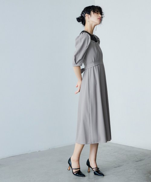 niana ニアナ 結婚式 ワンピース パーティードレス レース パフスリーブ バックリボン ロング丈 ミモレ丈 袖あり 半袖 ボリューム袖 オケージョン 1. ニアナ 19cm