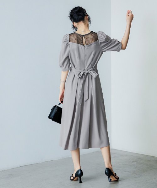 niana ニアナ 結婚式 ワンピース パーティードレス レース パフスリーブ バックリボン ロング丈 ミモレ丈 袖あり 半袖 ボリューム袖 オケージョン 1. ニアナ 19cm