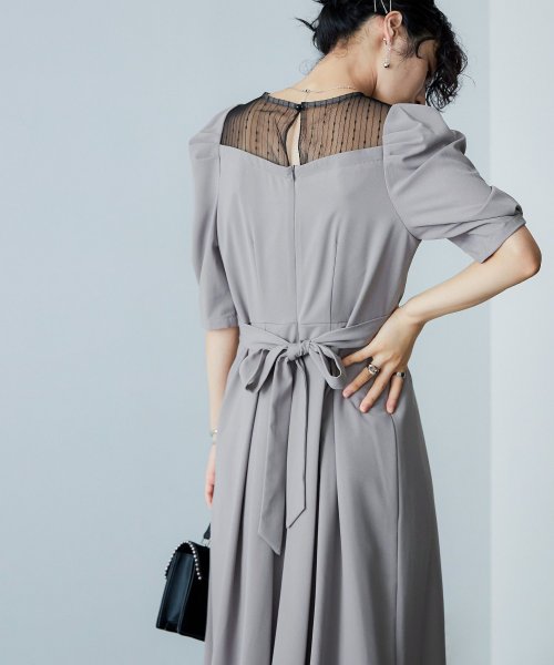 niana ニアナ 結婚式 ワンピース パーティードレス レース パフスリーブ バックリボン ロング丈 ミモレ丈 袖あり 半袖 ボリューム袖 オケージョン 1. ニアナ 19cm