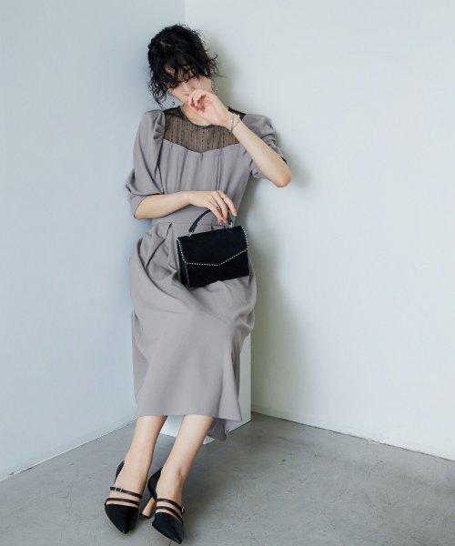 niana ニアナ 結婚式 ワンピース パーティードレス レース パフスリーブ バックリボン ロング丈 ミモレ丈 袖あり 半袖 ボリューム袖 オケージョン 1. ニアナ 19cm