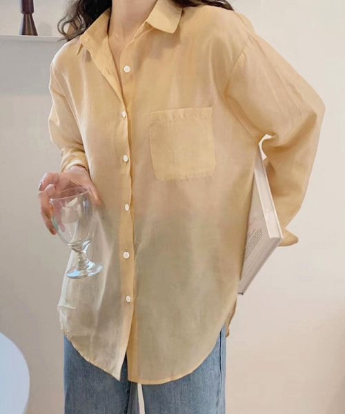 Dewlily(デューリリー)/シアーシャツブラウス 韓国ファッション 10代 20代 30代 トレンド 透け感 可愛い 羽織る 抜け感 どんな季節も着回せる 一枚だけで存在感/img02